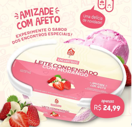 SORVETE MORANGO C/ LEITE CONDESADO POTE 1,5L